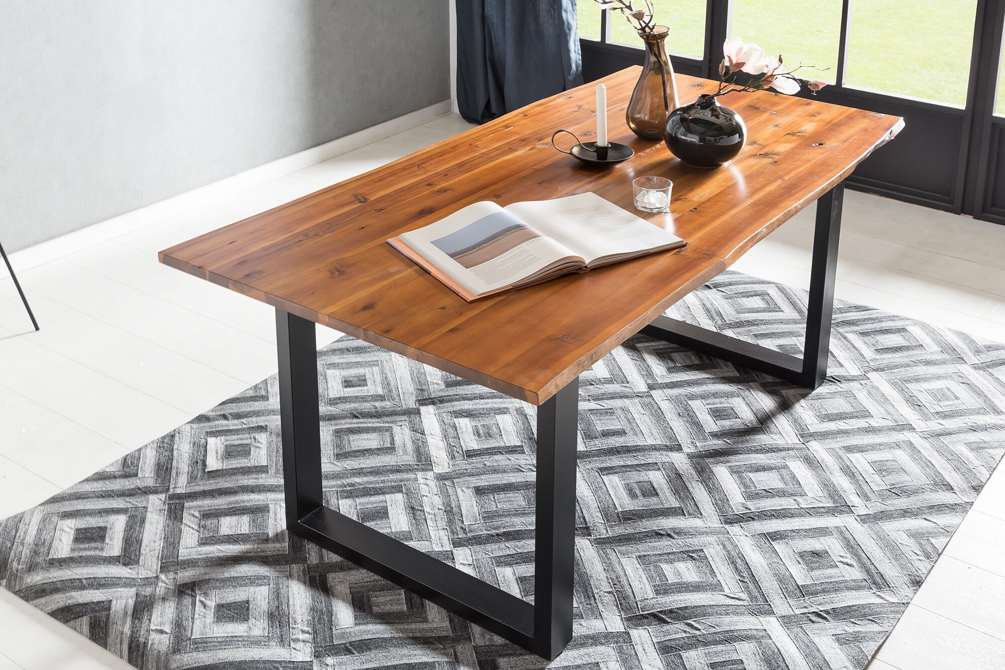 Essgruppe 5 tlg. 160x85 cm Sitzgruppe Massivholz Essstuhl Esstisch Tisch Stuhl