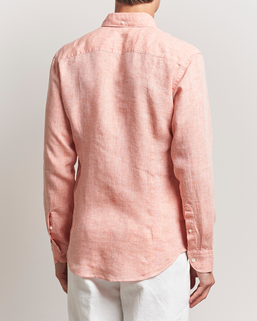 Eton Slim Fit Linen Button Down Shirt Orange
