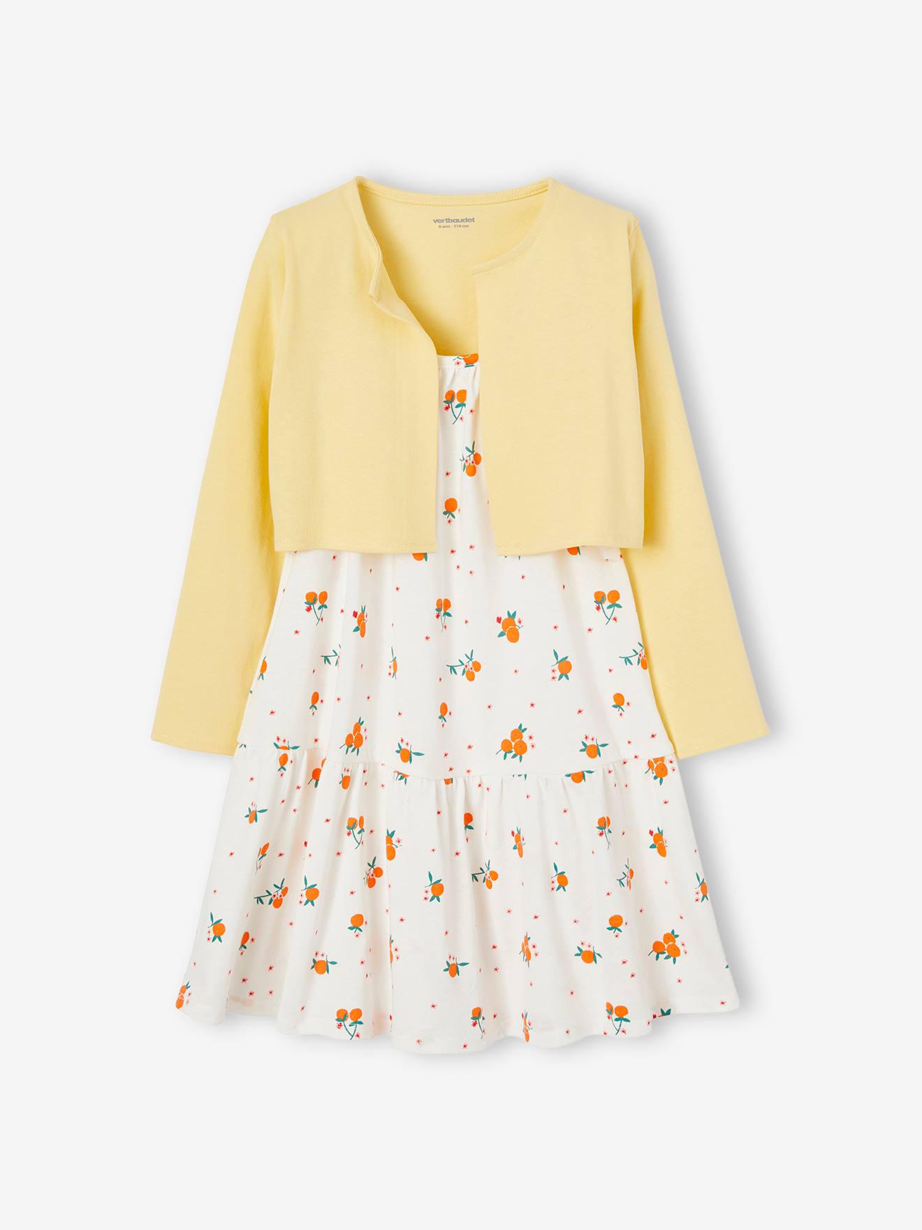 Roupa da menina: vestido amarelo claro e bolero