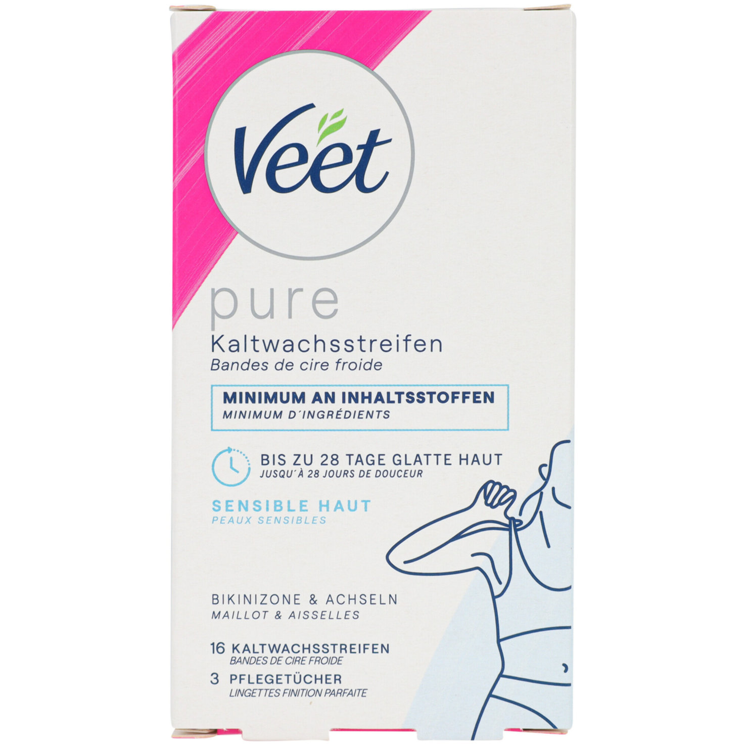 Veet Pure Kaltwachsstreifen Bikinizone & Achseln, 16 Stück