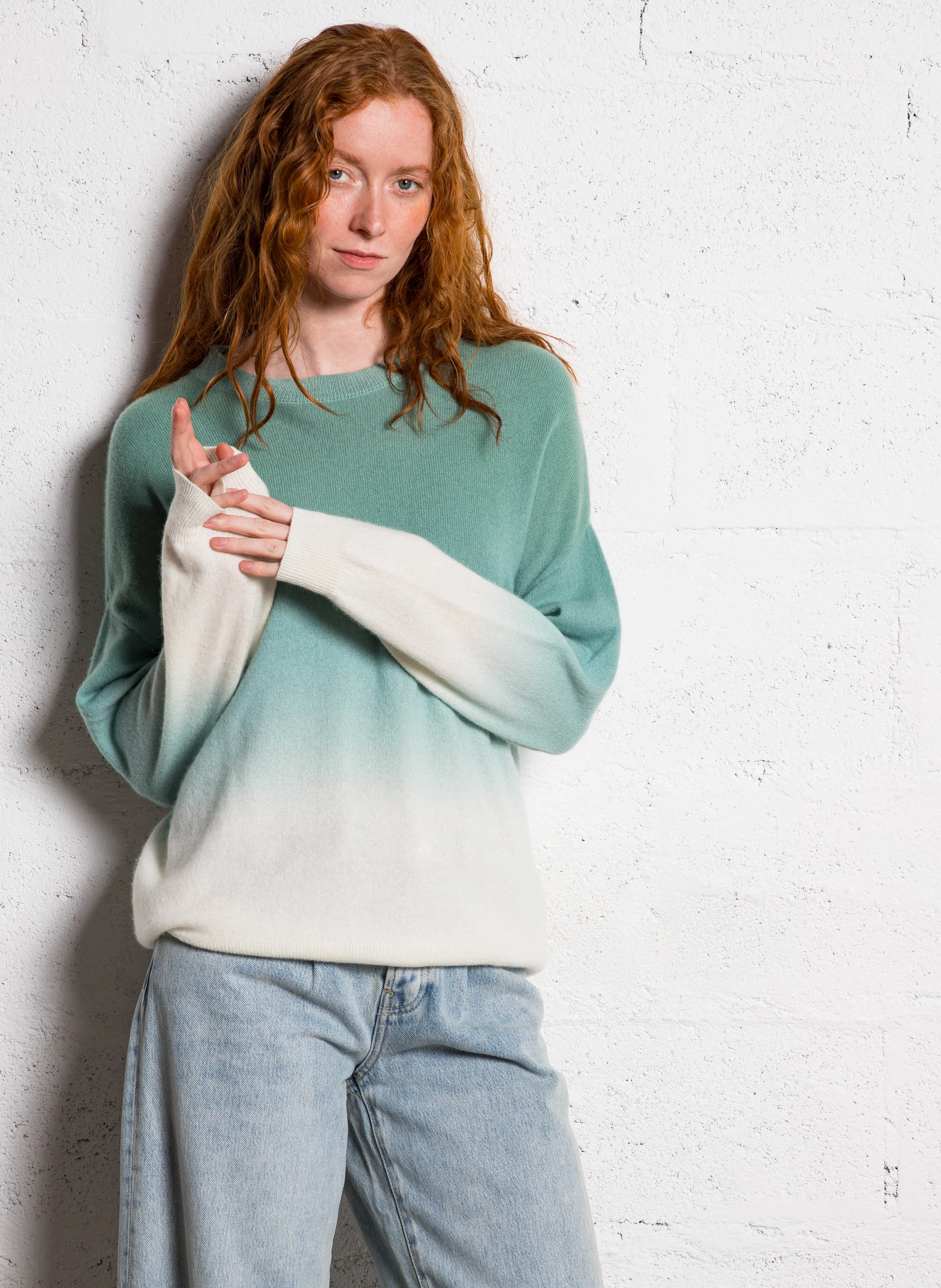 MONDOUDY - Pull droit dégradé en cachemire | Vert