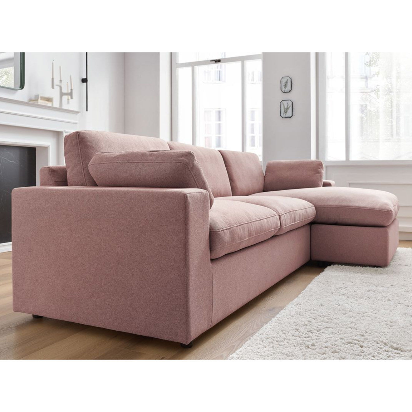 Bobochic Canapé d'angle fixe réversible belair rose - 280x139 cm