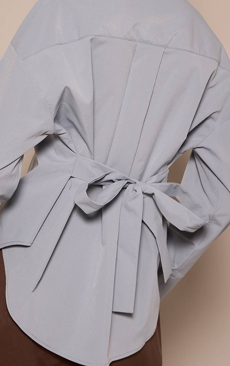 Bleu Clair Chemise Oversize En Coton Avec Détail De Lien Noué Au Dos