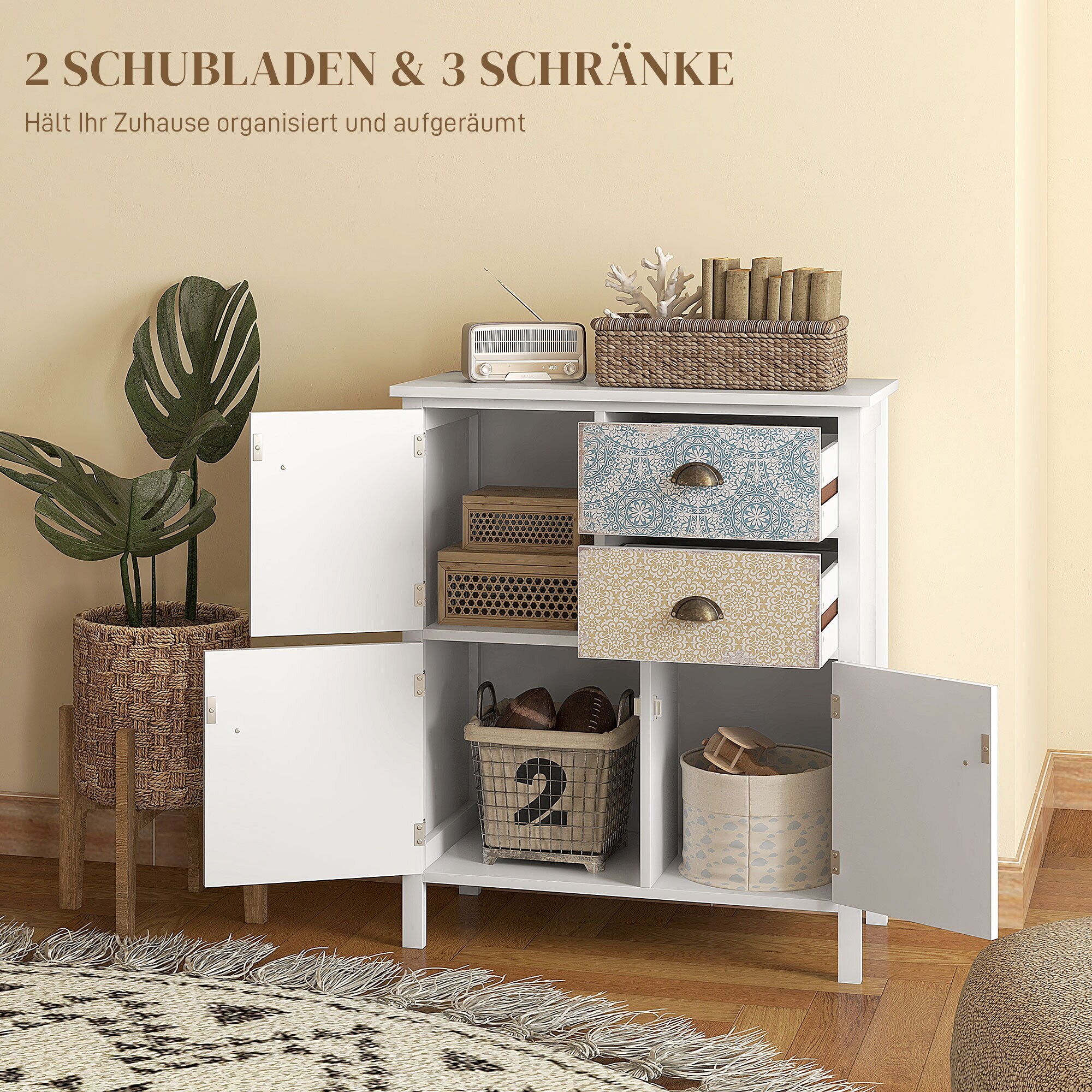 HOMCOM Kommode mit 2 Schubladen weiß 34T x 68B x 80H cm