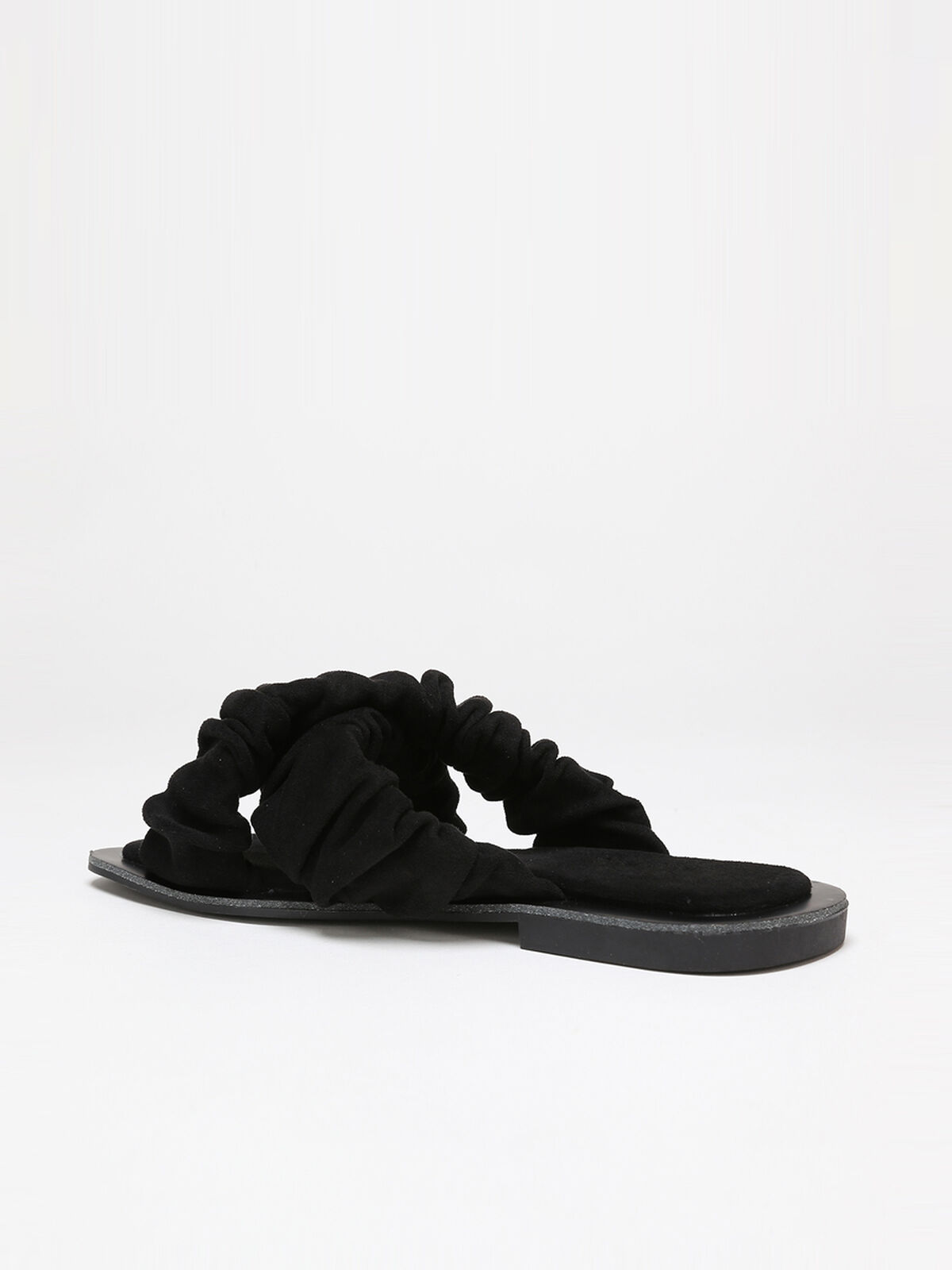 Mules à brides smockée en suédine- Noir