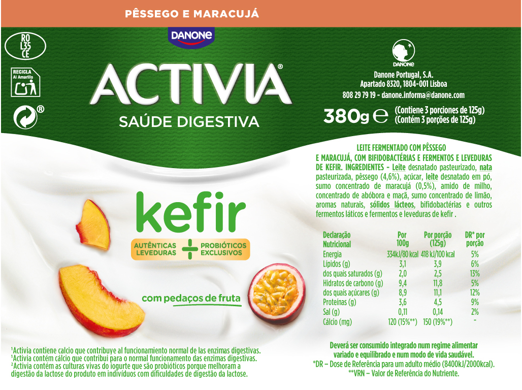 KEFIR ACTIVIA PESSEGO E MARACUJÁ 380G
