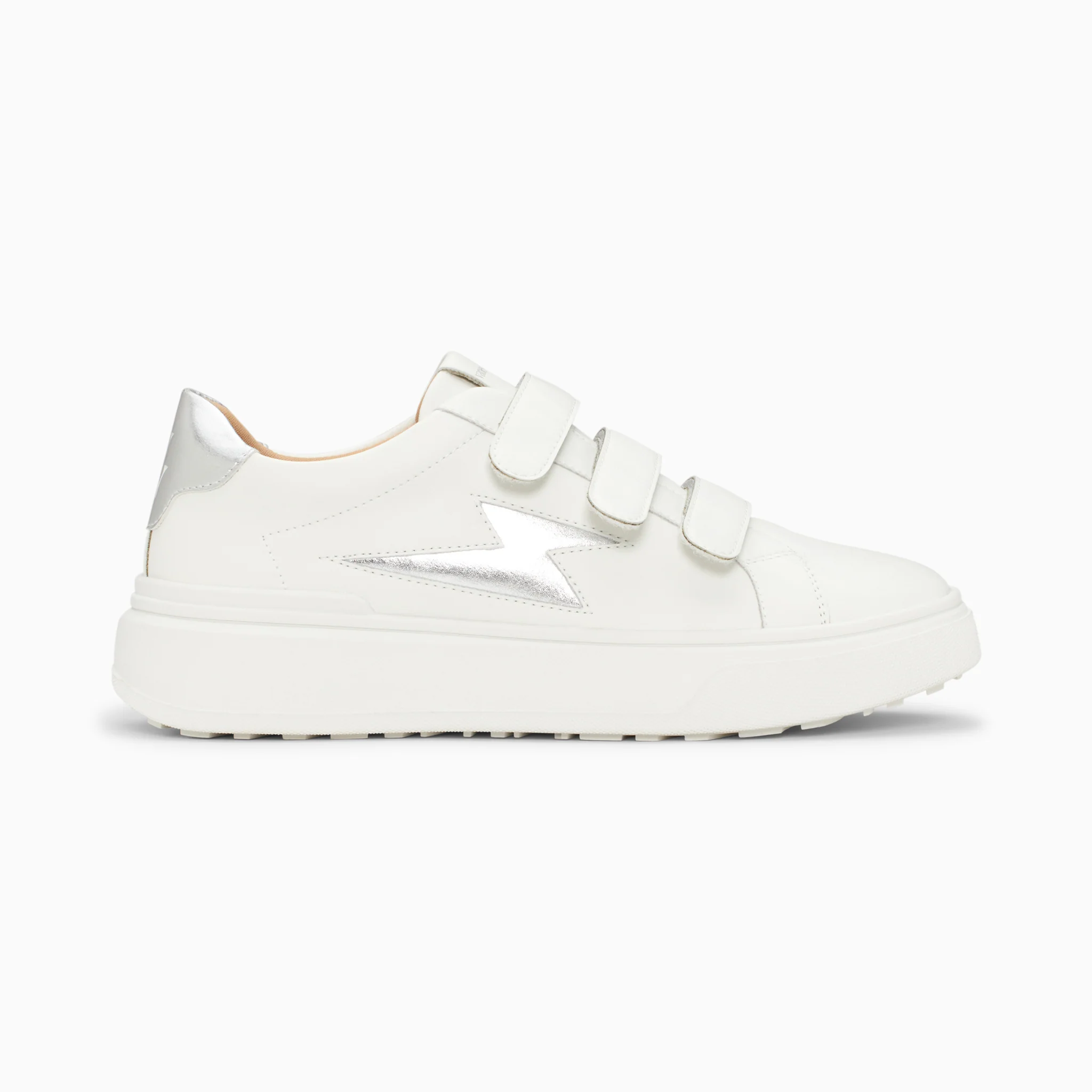 Sneakers-Baskets éclair Fanny blanc et argent à scratchs