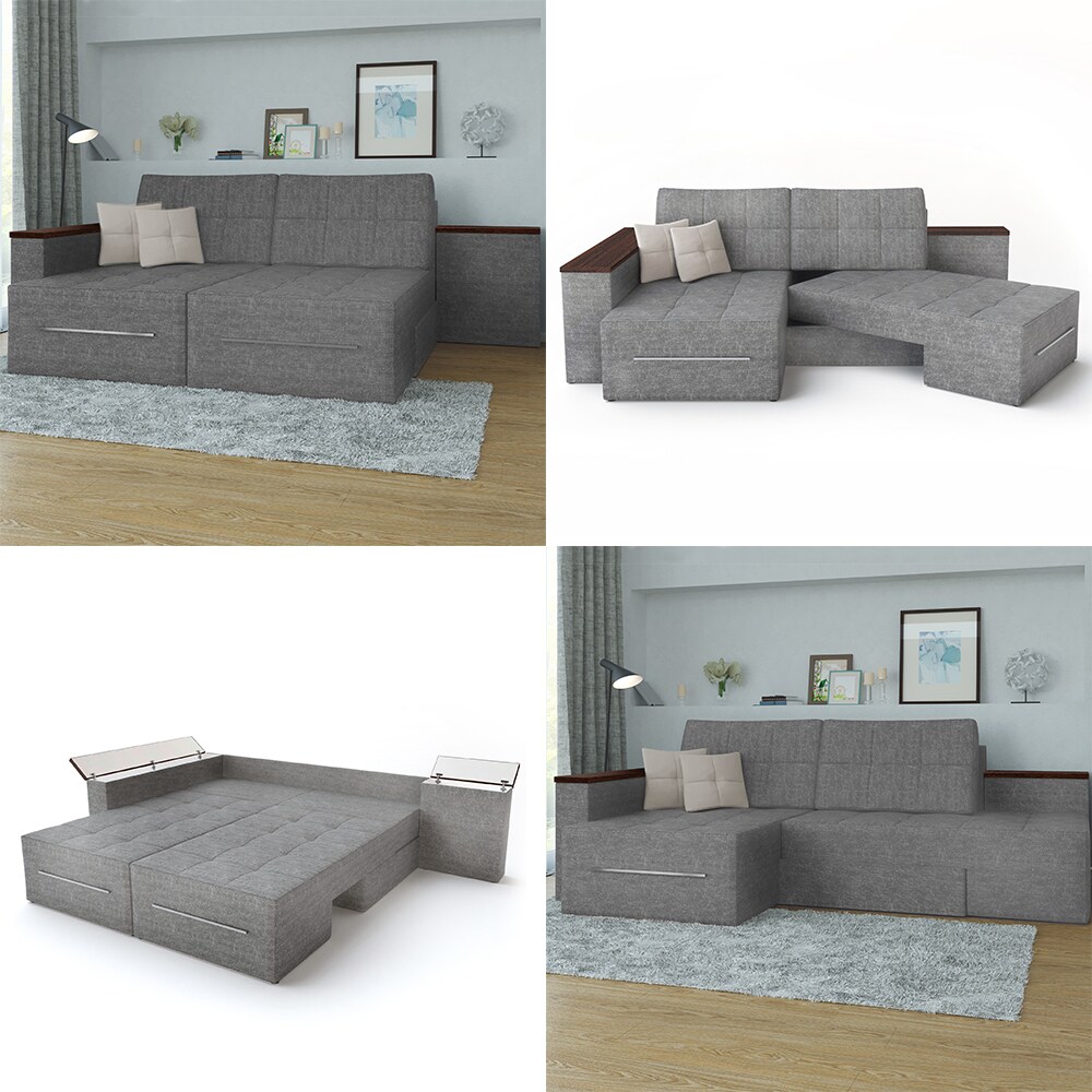 VitaliSpa Ecksofa mit Schlaffunktion 240 x 160 cm Grau - Eckcouch Sofa Couch Schlafsofa Taschenfederkern