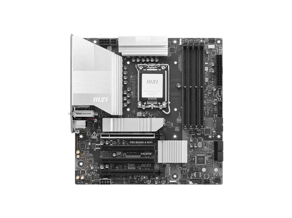 MSI PRO B860M-A WIFI - Bundkort - micro ATX - LGA1851 sokkel - B860 Chipset - USB 3.2 Gen 2, USB 3.2 Gen 1 - 5 Gigabit Ethernet, Wi-Fi 7 - onboard grafik (CPU påkrævet) - HD Audio (8-kanaler)