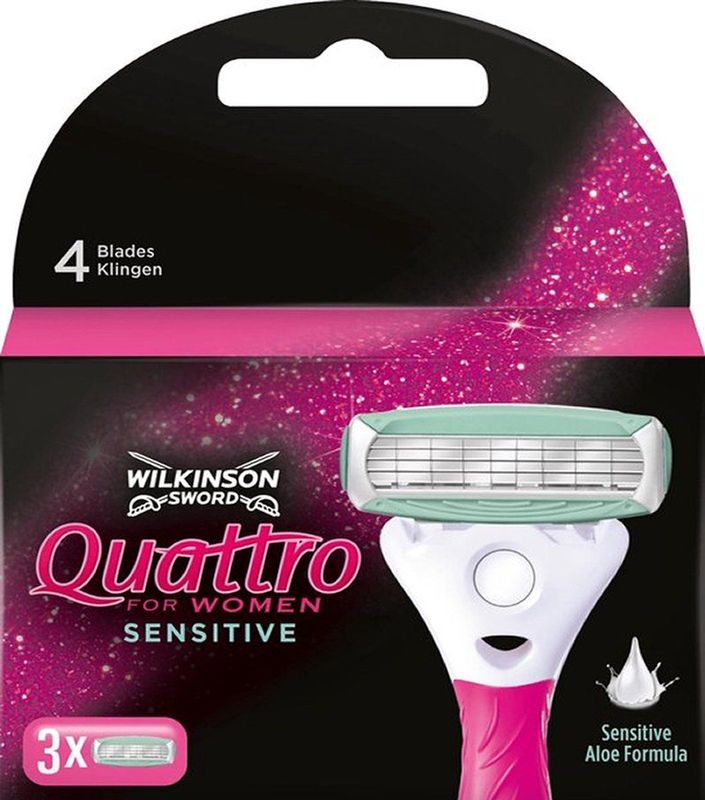Wilkinson Sword Quattro for Women Sensitive scheermesjes voor dames scheerapparaat, 3 stuks