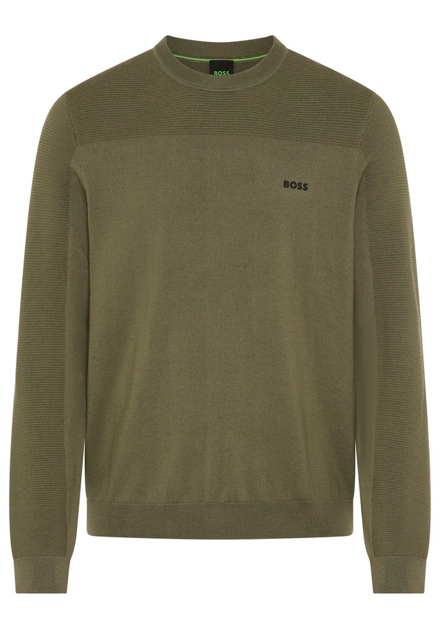 BOSS GREEN Strickpullover »KN Momentum-X CN« Rundhalsausschnitt, Regular Fit, kontrast HD-Logo