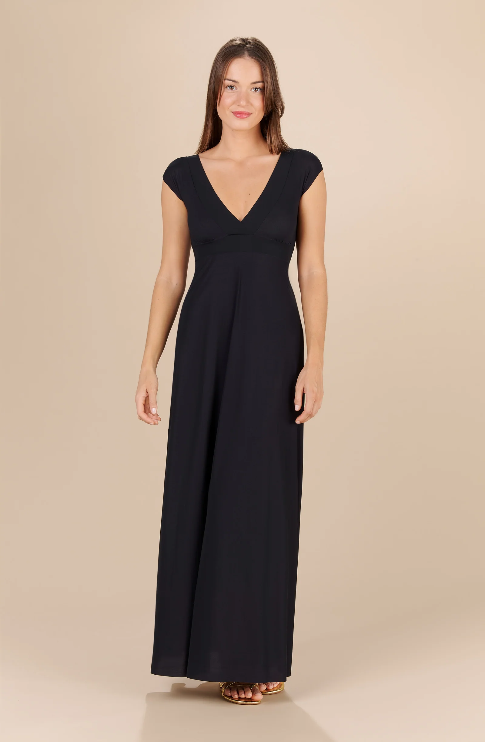 zaelie Robe longue décolleté en voile léger noire Noir