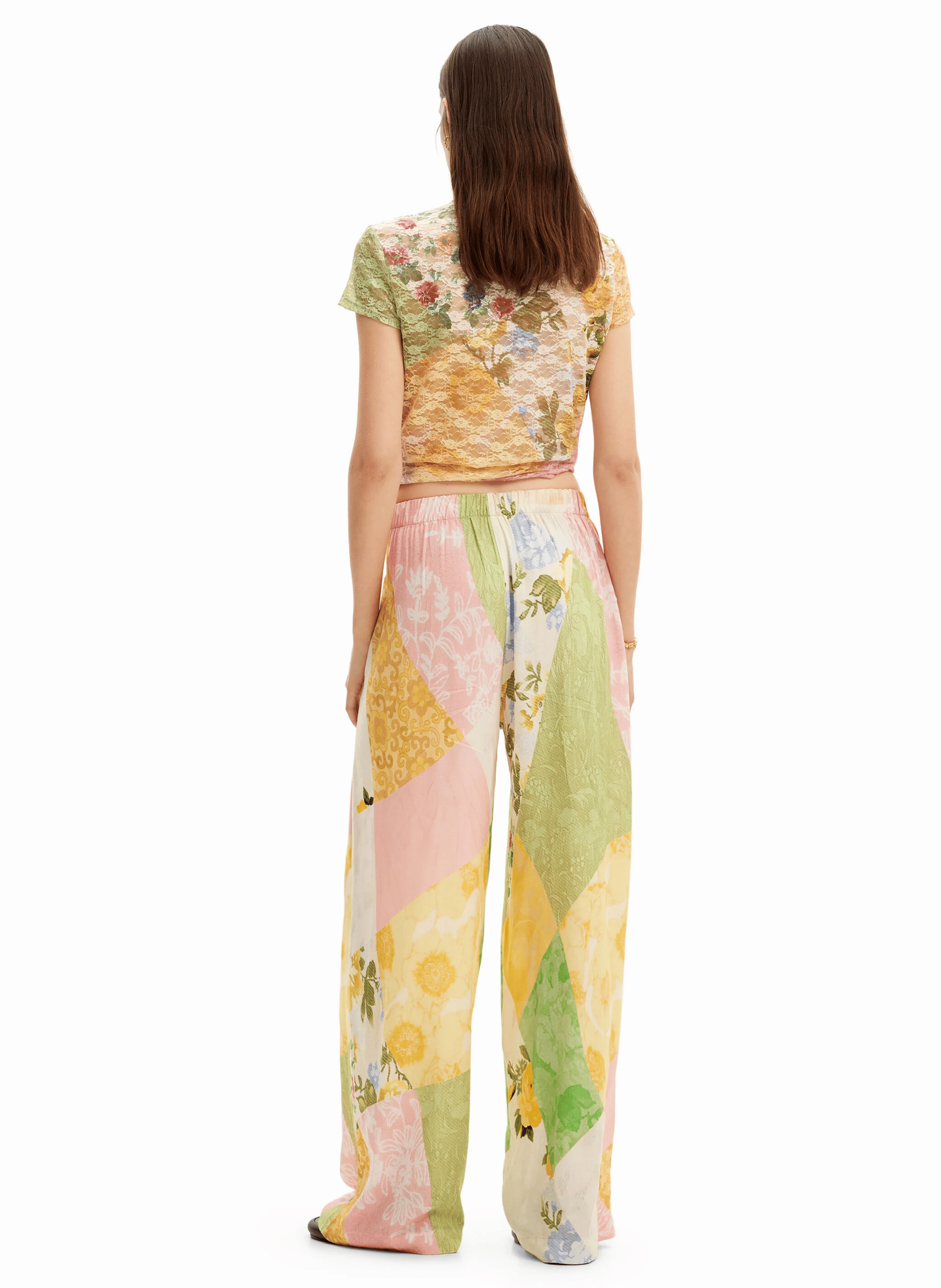 Pantalon palazzo à imprimé patchwork | Multicolore