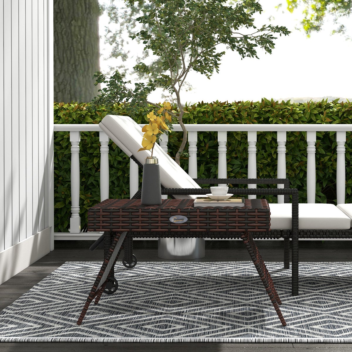 Outsunny bijzettafel, 60L x 41B x 41Hcm, PE rotan, gegalvaniseerd staal, bruin