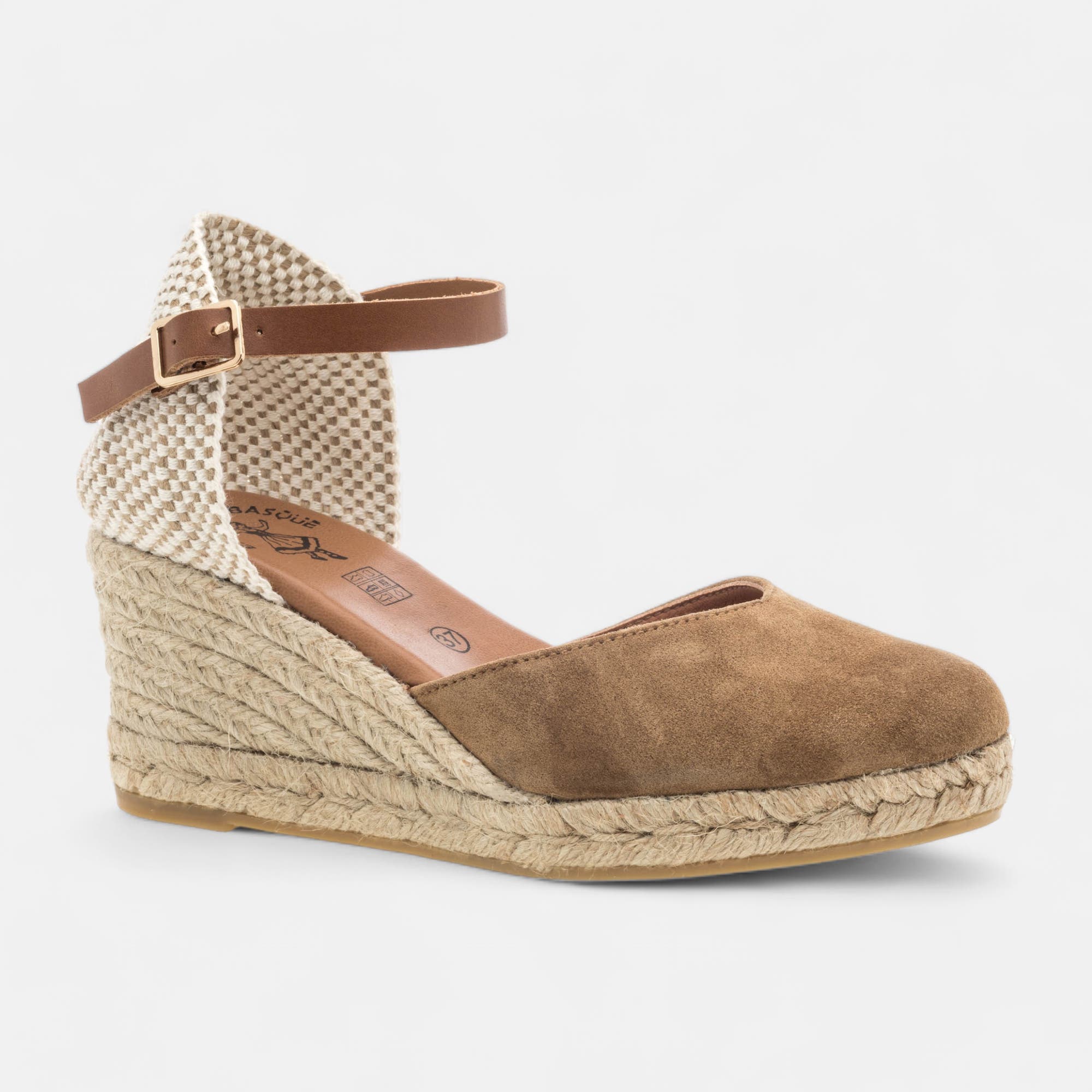 Espadrilles à talon compensé Femme en cuir camel