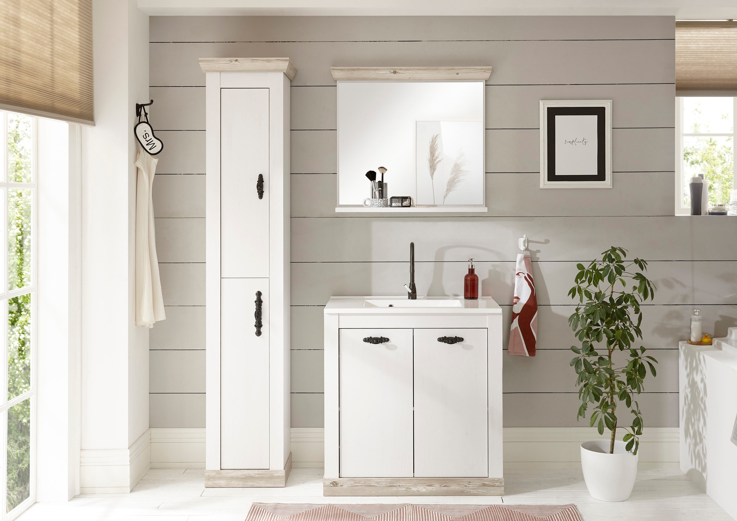 Home affaire Badspiegel »Florenz, Spiegel im Landhausstil« in Pinie Weiss, mit Ablagefläche, Breite 80 cm