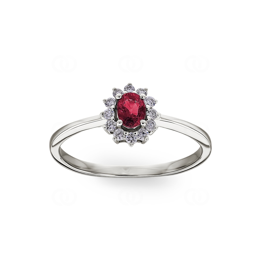 Rubinring 750/18 K Weissgold mit Diamanten 0.15 ct H/si