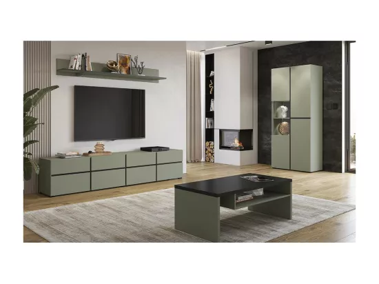 Vitrine haute 2 portes collection HAVANA. Coloris sauge et noir.