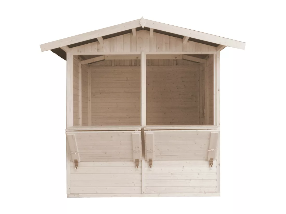 TIMBELA M149 Maison de jardin en bois, Étal de marché en bois H232x253x263 cm/4 m2