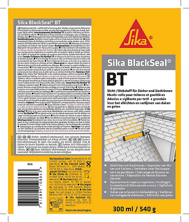 Mastic bitumineux pour raccord d'étanchéité en couverture Noir Sika Blackseal BT 300 ml