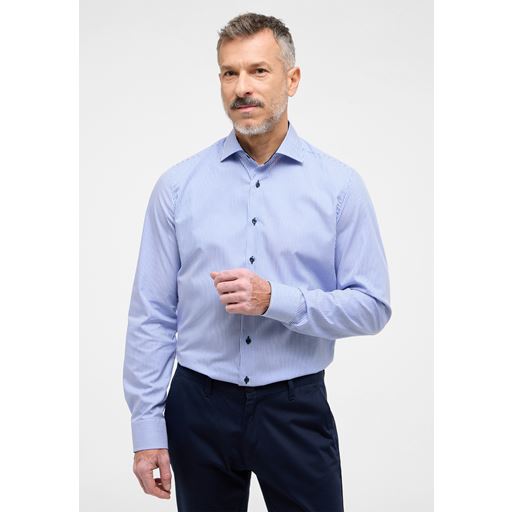 Eterna Stribet Slim Fit Skjorte, Blå, 40