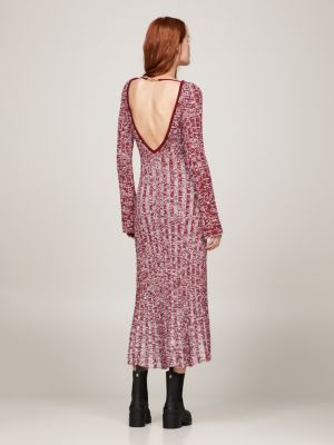 Vestido justo de malha canelada mesclada