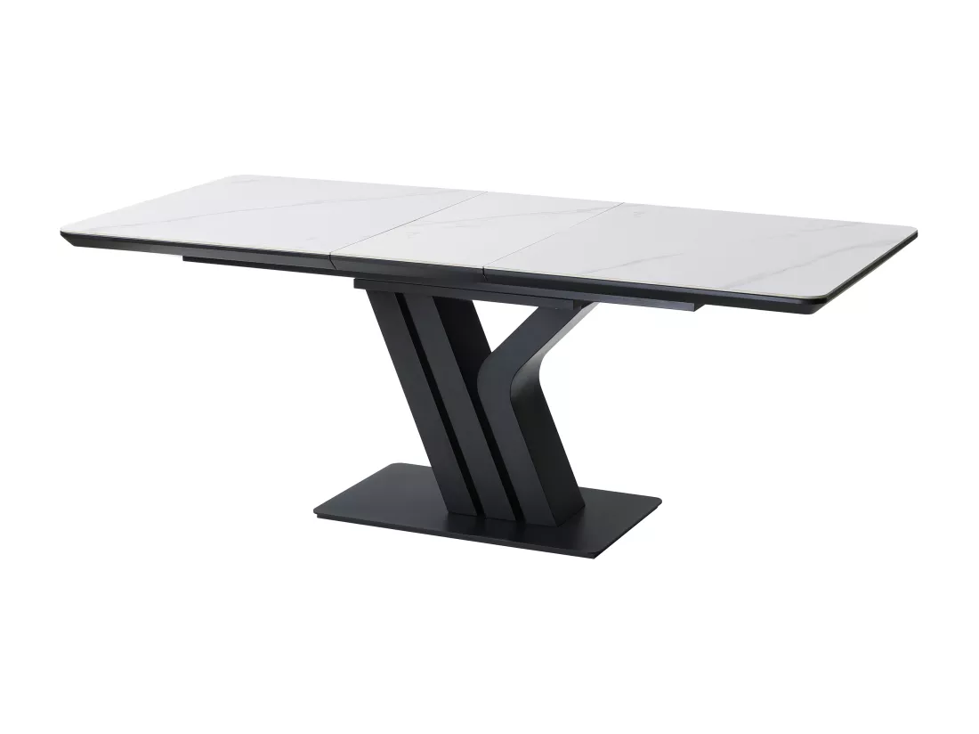 Table à manger extensible 6 à 8 personnes en céramique, MDF et métal - Effet marbre blanc et Noir - MERIANI