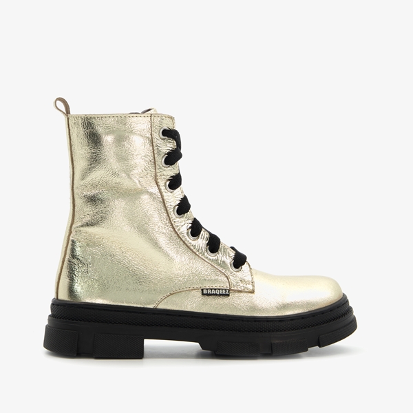 Braqeez leren meisjes veterboots goudkleurig