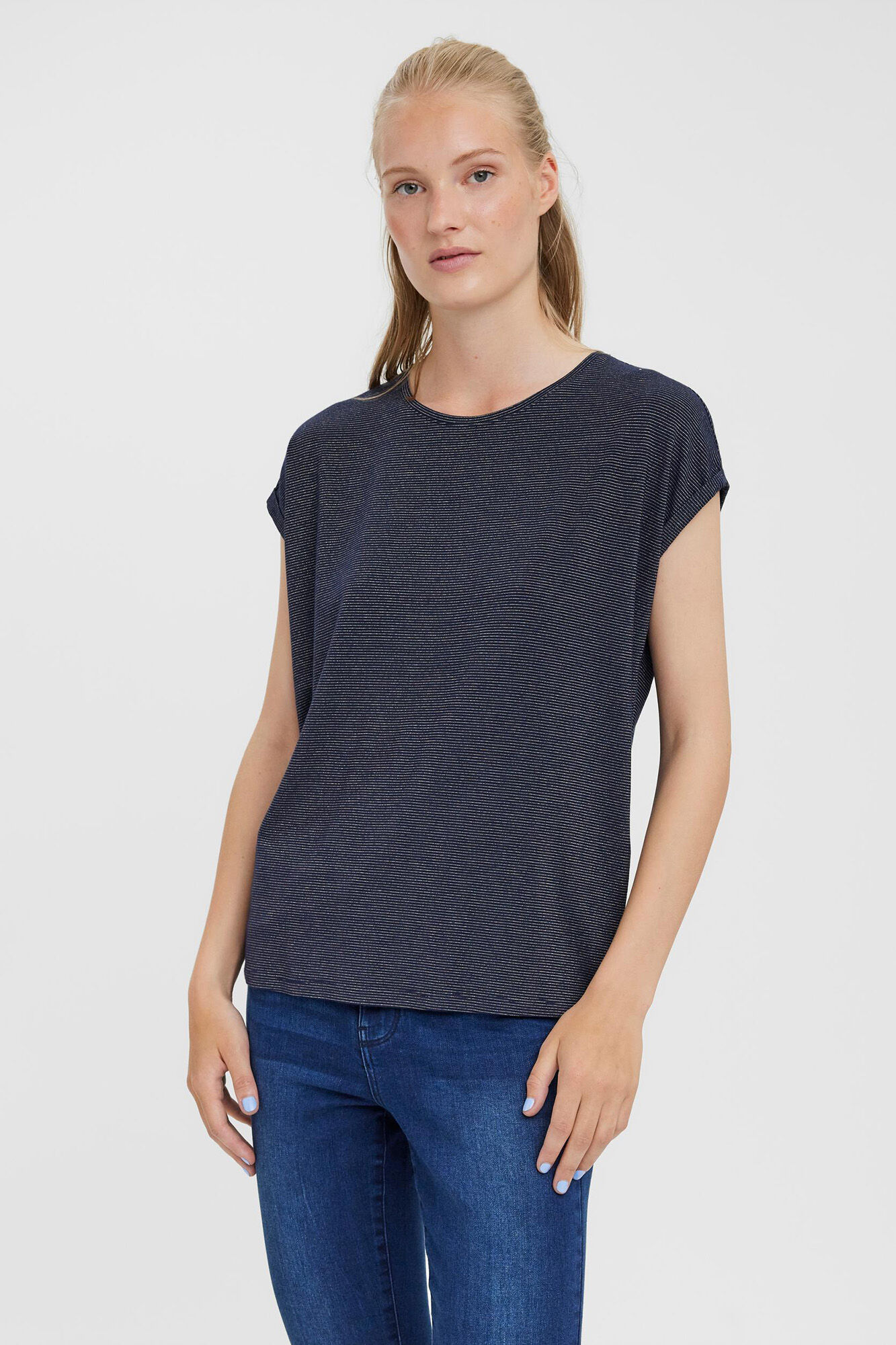 Camiseta básica em lurex - Azul marinho