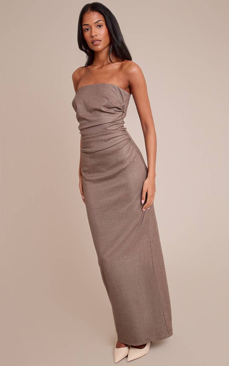 Gris Pierre Robe Maxi Bandeau À Rayures Fines Avec Détails Froncés Tall