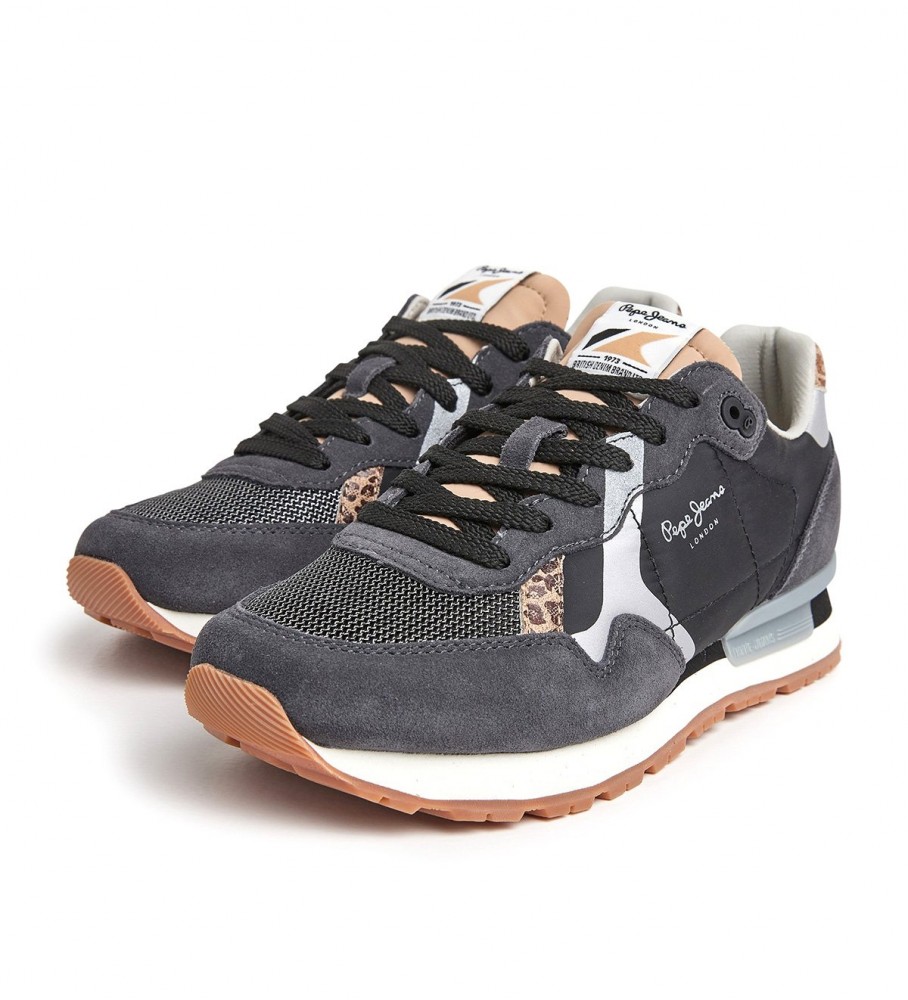 Tênis Pepe Jeans Brit Print Night em couro, preto