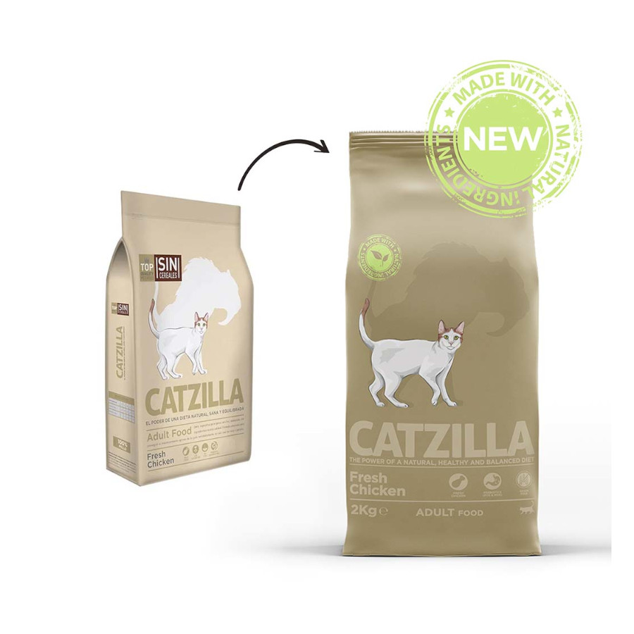 Ração para gatos Catzilla sem grãos, sabor frango fresco.
