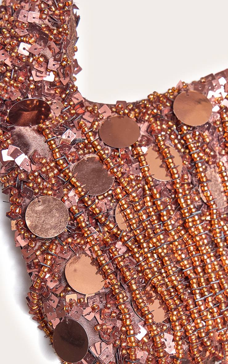 Bronze Mini Sac À Main À Sequins Avec Pompon