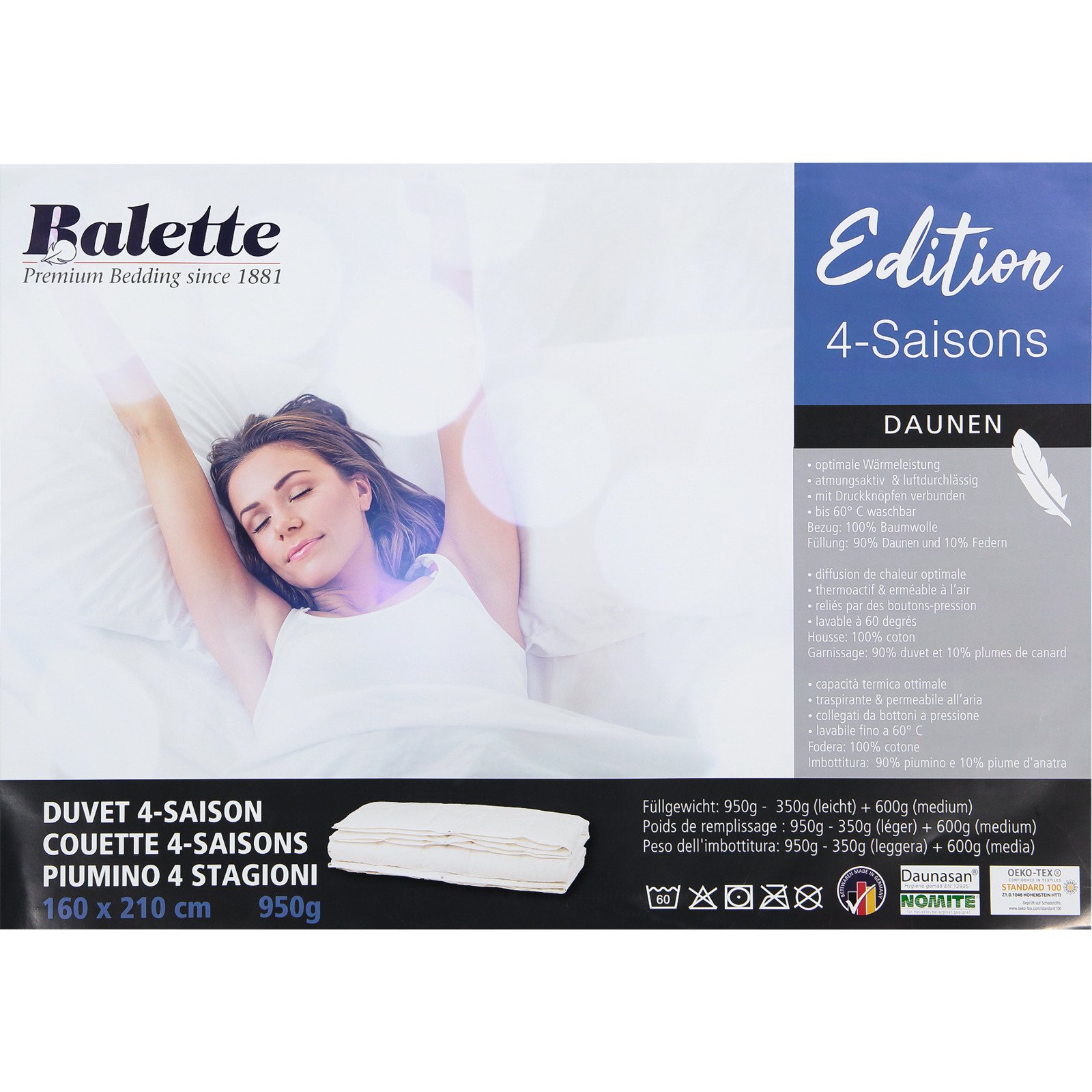 Duvet 4 Jahreszeiten Daunen Federn 200x210 Duvet Französisch