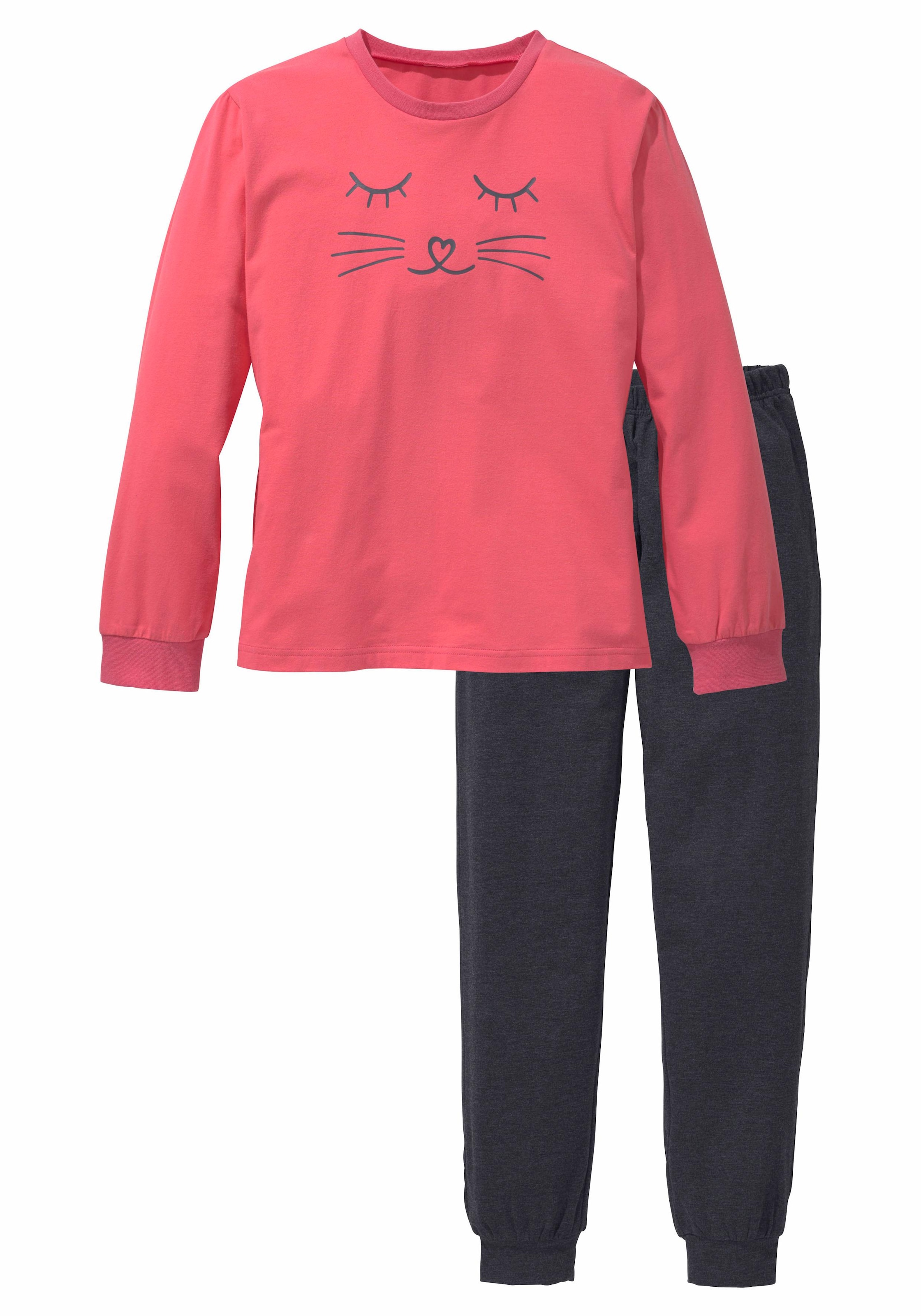 Vivance Pyjama, 2 Stk. Schlafanzug in langer Form mit Cat Print