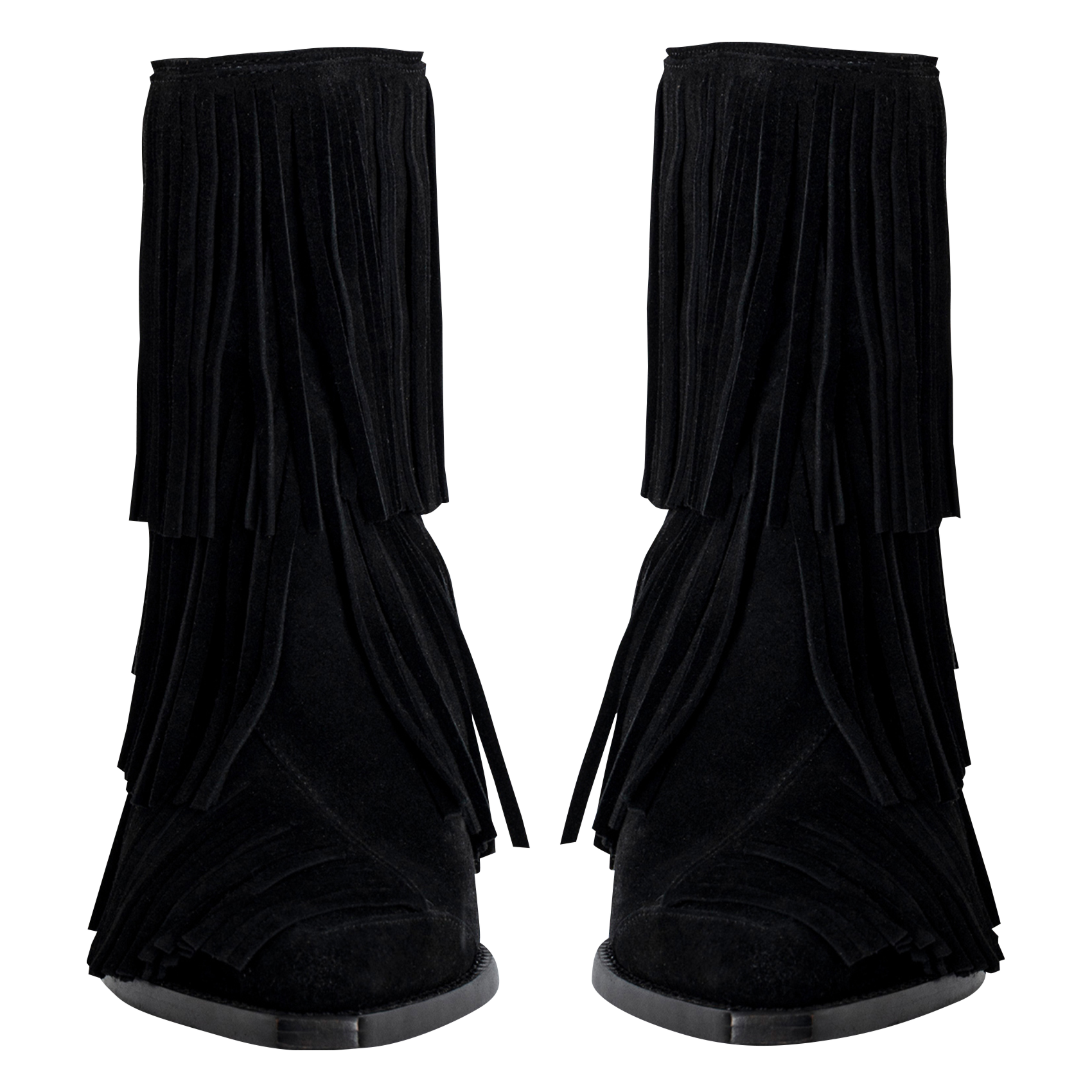 CARA - Bottines en cuir velours frangées | Noir