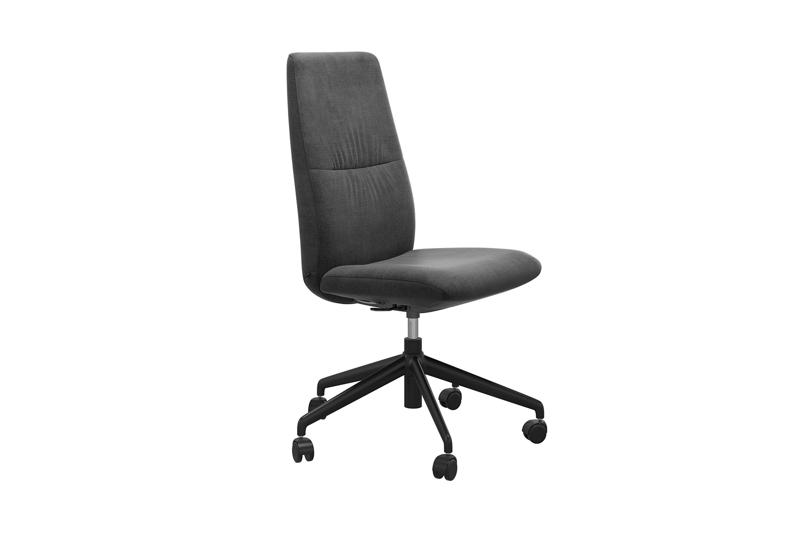 Mint kontorstol Høy stol i tekstil Magnolia Anthracite uten arm og med matt sort understell