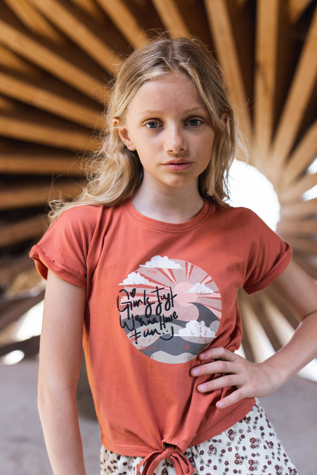 No Way Monday T-shirt met printopdruk roestrood