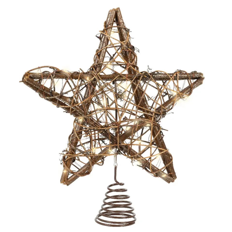 Lumineo kerst ster piek - rotan - warm wit - 30 cm - led