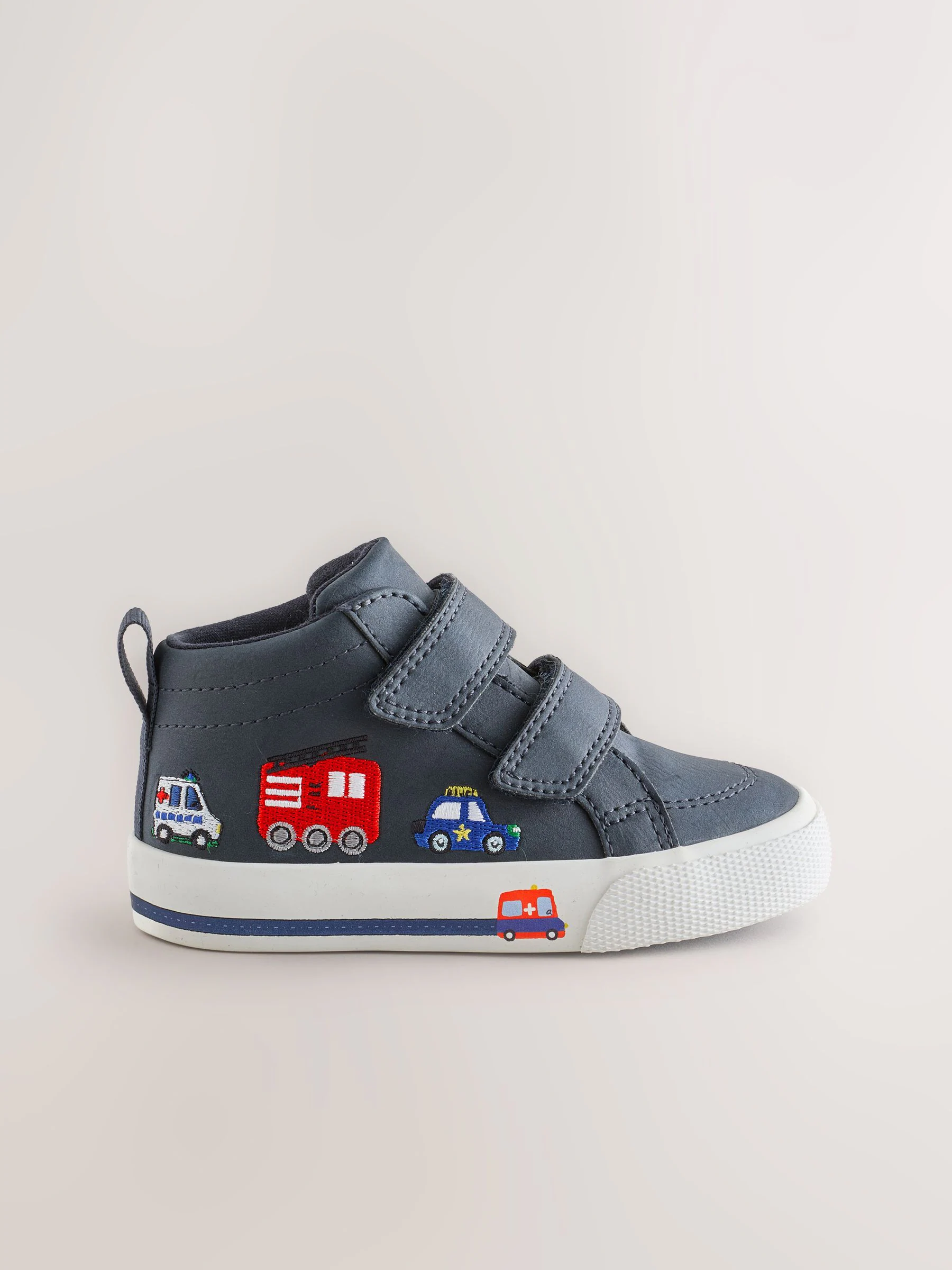 Marineblauw met voertuigprint - Hoge schoenen met klittenbandsluiting