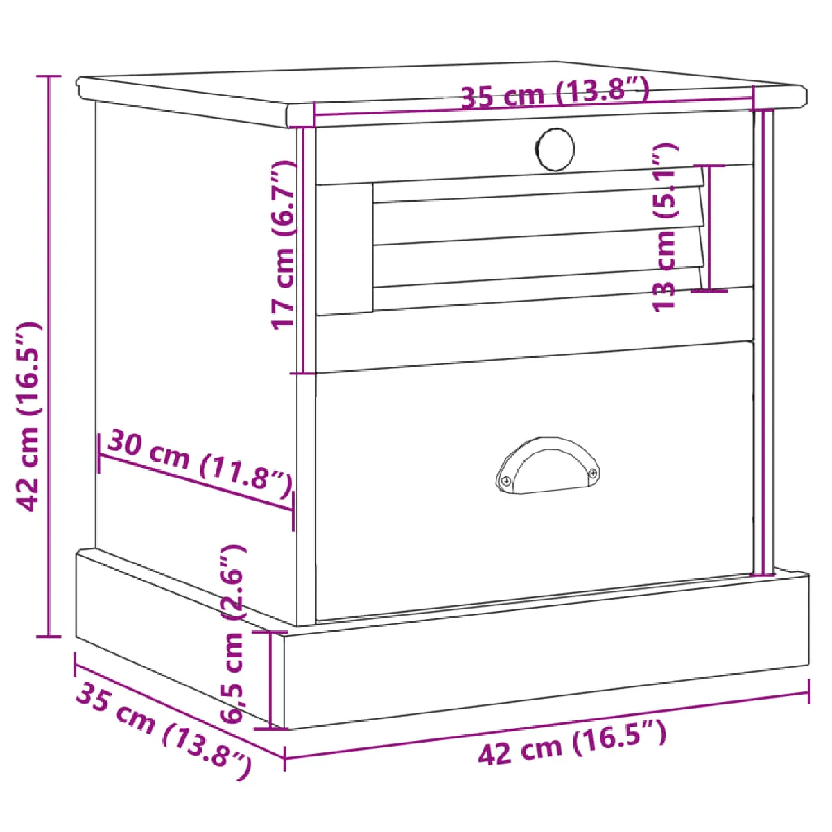 vidaXL Table de chevet VIGO 42x35x42 cm - Gris