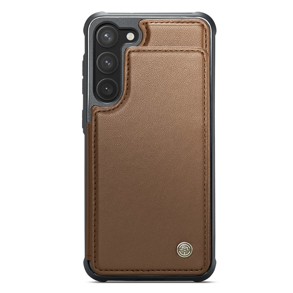 Samsung Galaxy S23 5G Leder Hülle mit Kartenfächern im Litchi Look   Kickstand (RFID Schutz) - Braun