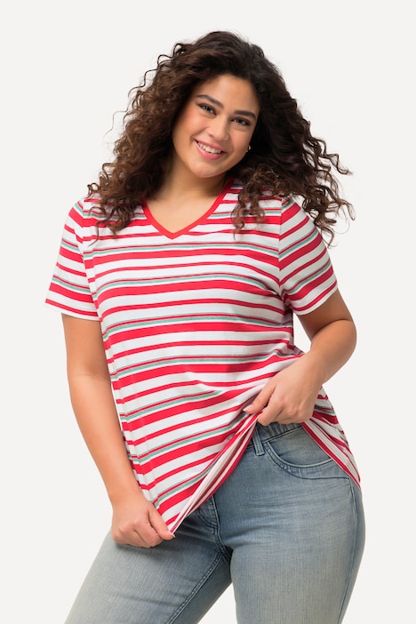 Shirt, Ringel, Classic, V-Ausschnitt, Halbarm