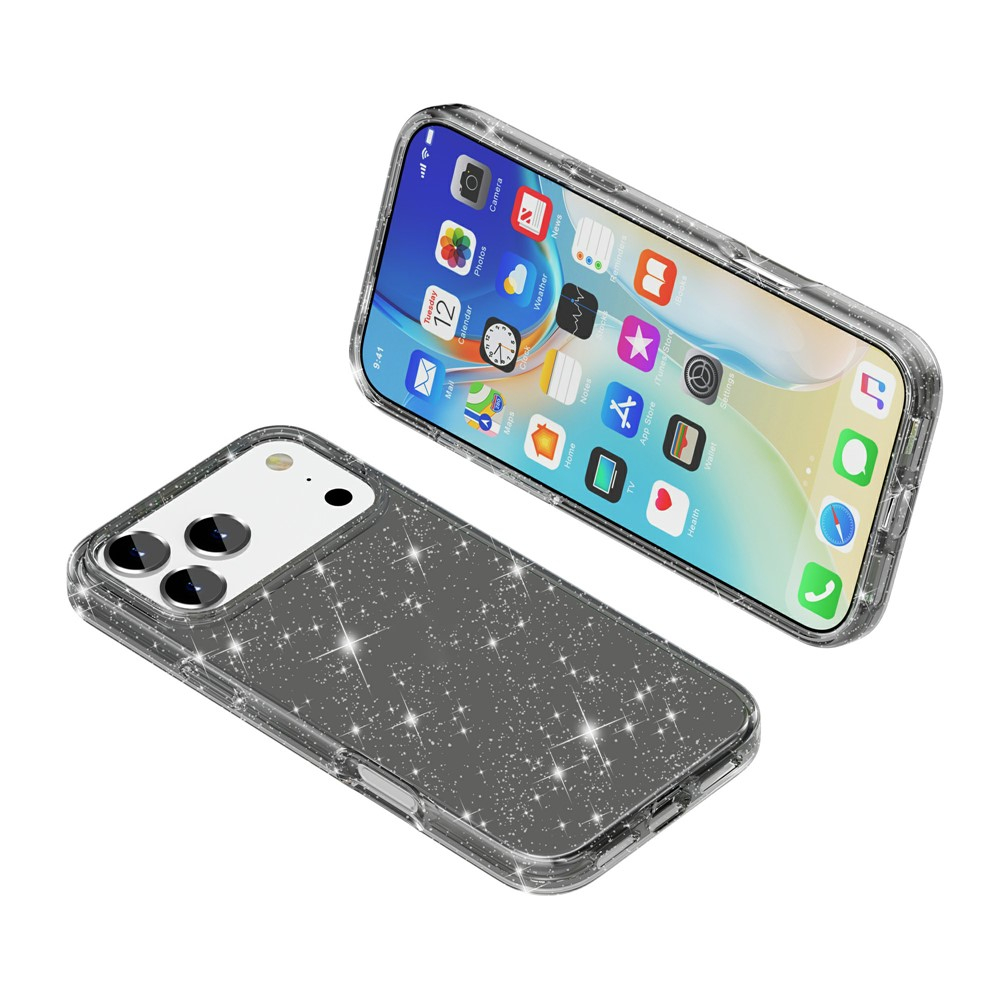 iPhone 17 Pro Max Hybrid Hardcase Schutzhülle im Glitzer Design - Schwarz / Transparent