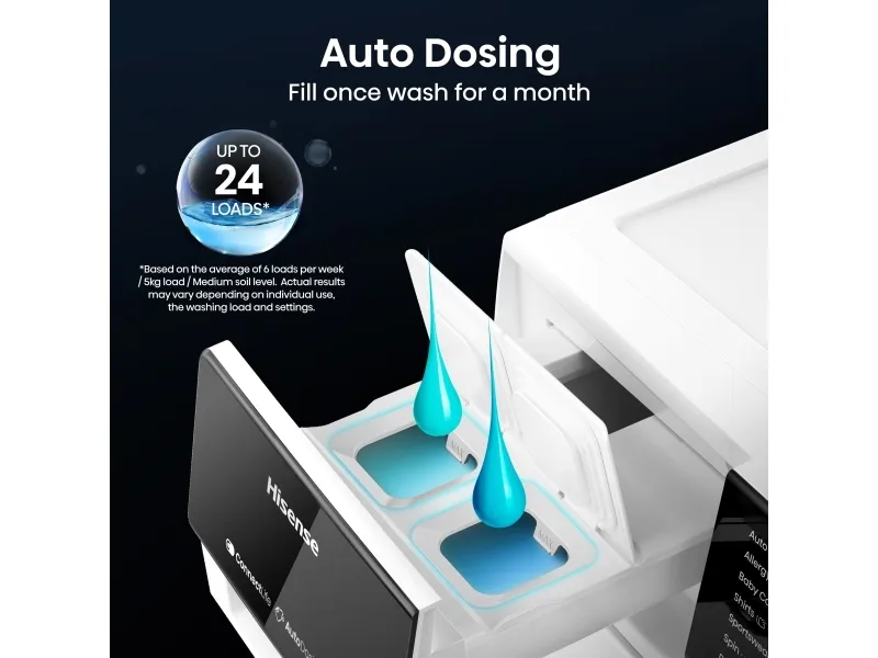 Hisense Vaskemaskine - WF5S1045BW BK040, Front-læsning, 10,5 kg, B, 72 dB, 1400 rpm, A