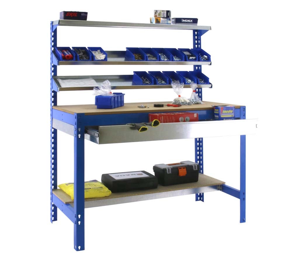 PROREGAL Buffalo werkbank met voorplank en lade, HxBxD 84 x 150 x 76 cm, draagvermogen 600 kg, blauw