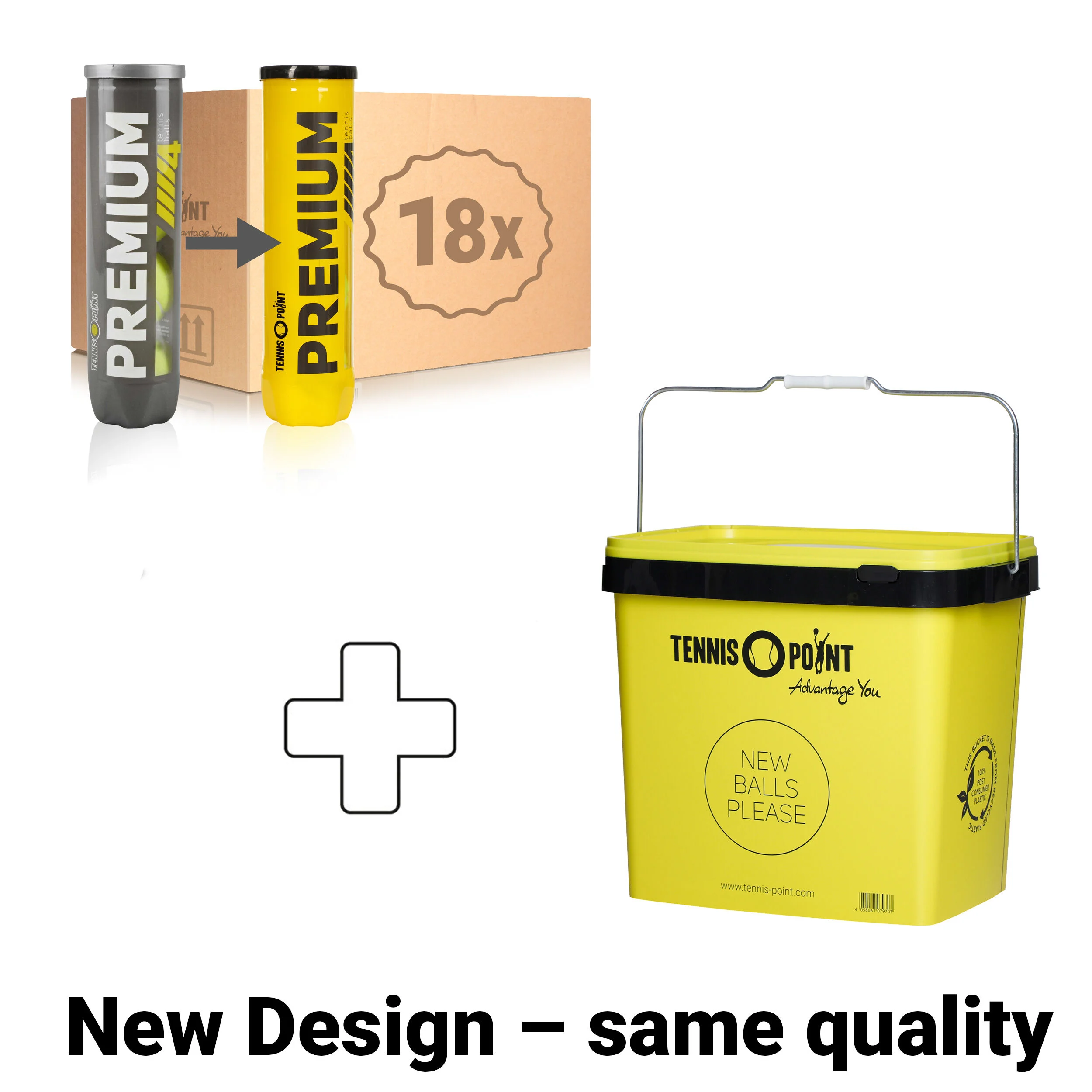 Tennis-Point Premium Tennisball 18 Tubes De 4 En Carton, + Seau À Balles