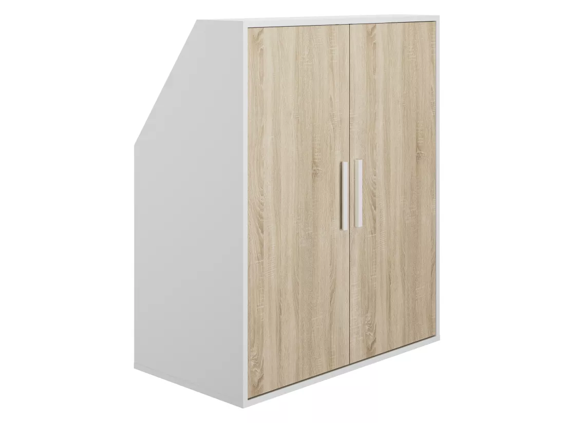 Armoire sous pente 2 portes - Blanc et naturel - ADEZIO