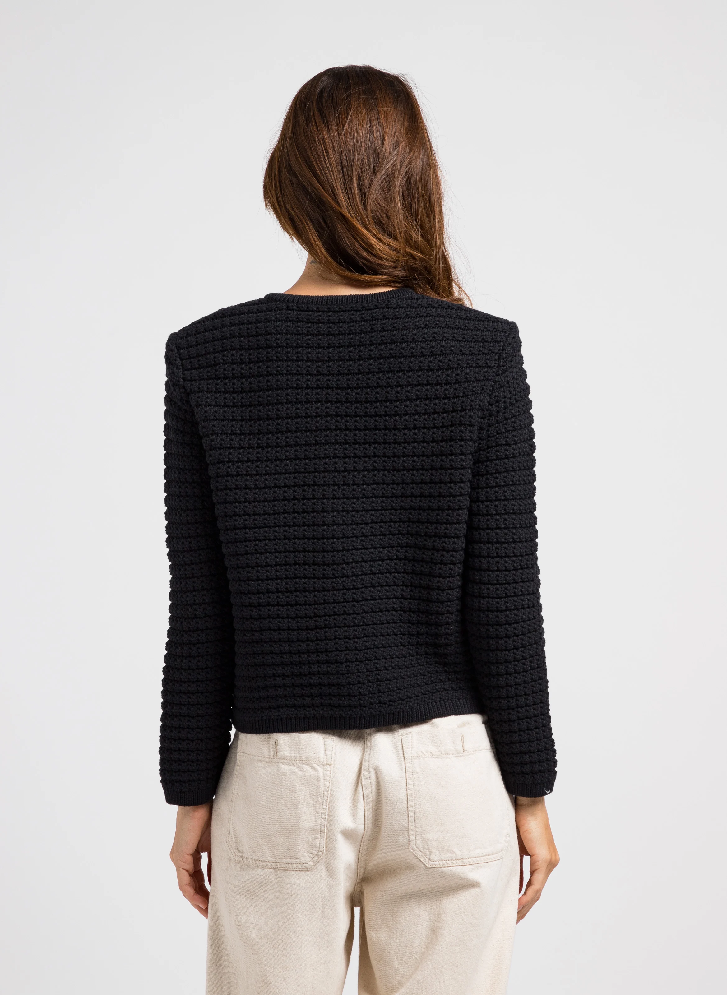 GASPARD - Gilet droit col rond en coton mélangé | Noir