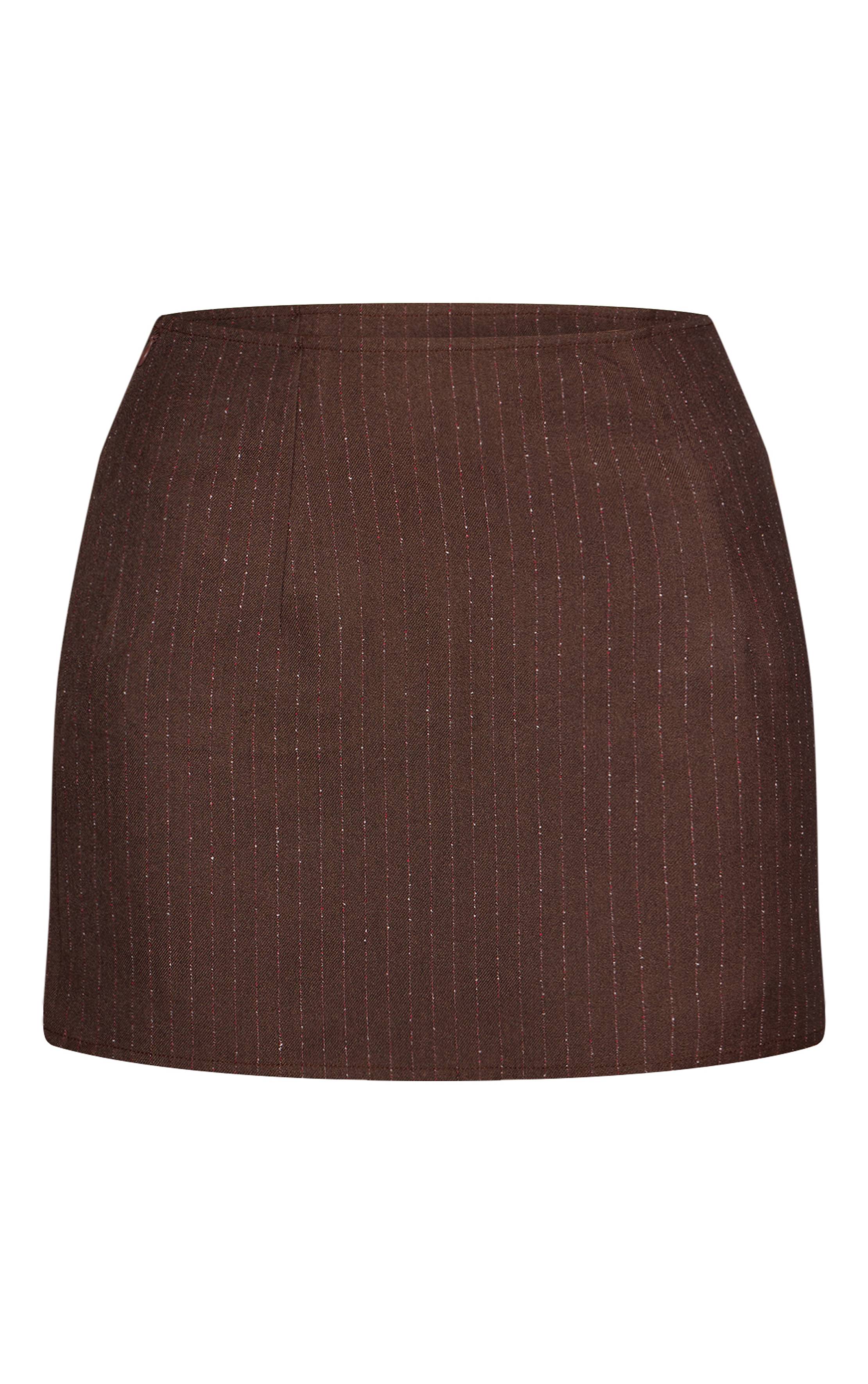Chocolat Jupe Micro Mini Ajustée À Rayures Tennis Tissée Coordonnée